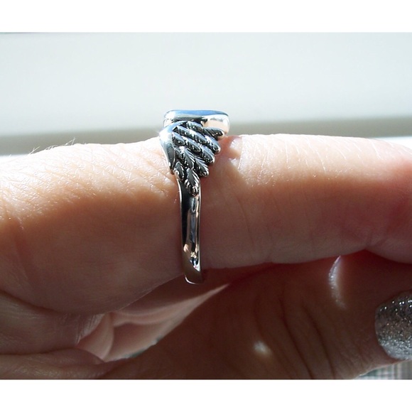 925 STERLING SILVER Angel Wings Heart Ring - Picture 6 of 16
